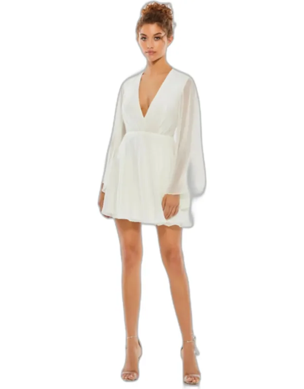 Flowy V Neck Illusion Sleeve Mini Dress
