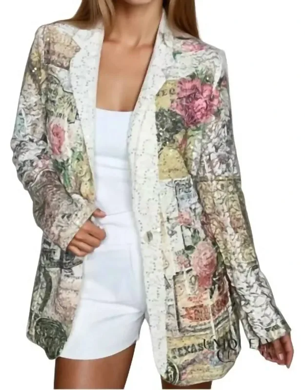 Sequin Embellished Lace Blazer
