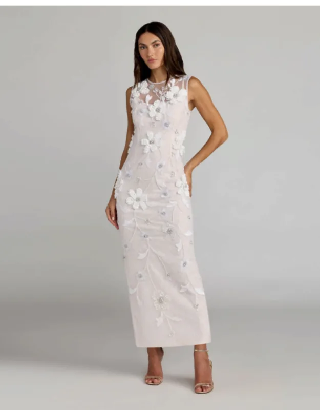 Sleeveless Embellished Lace Column Dress