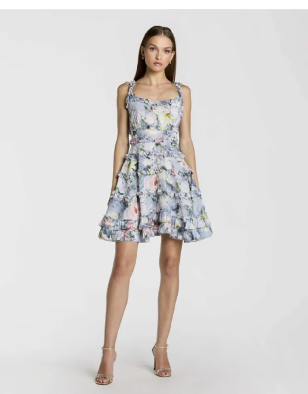 Floral Square Neck Ruffle Mini Dress