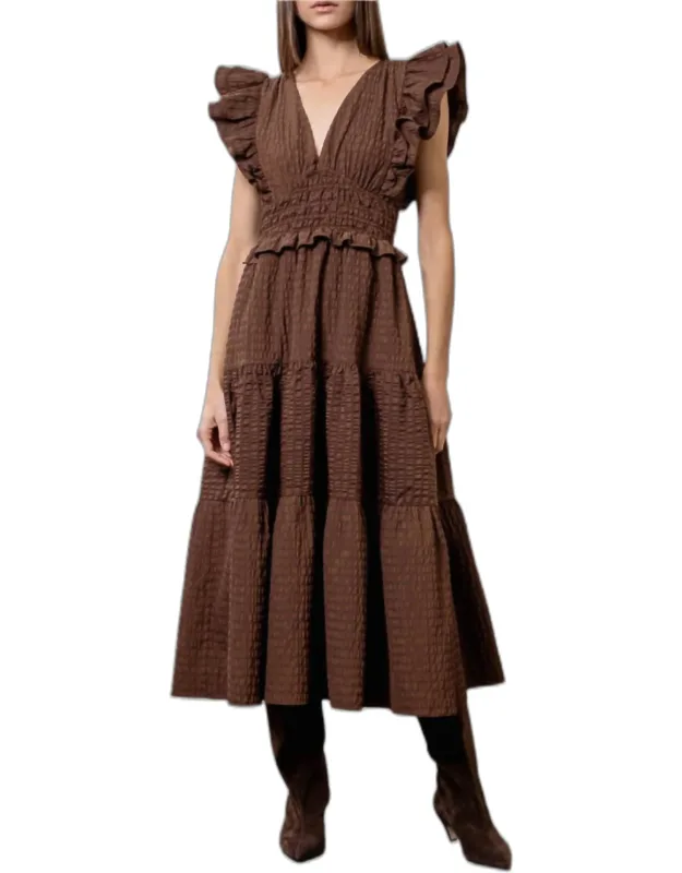 Flutter Sleeve V-neck Midi Dress