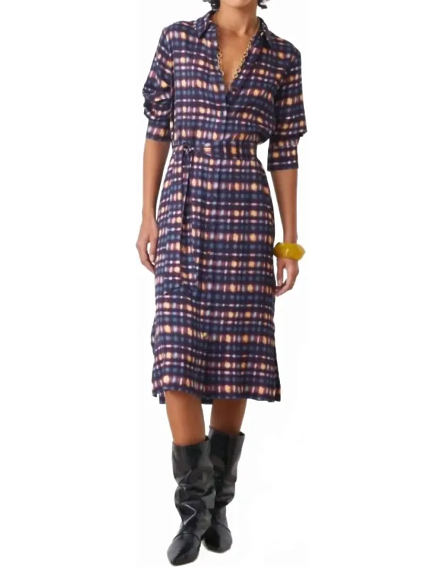 Cecily Buttoned Tartan-effect Dress