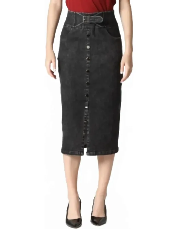 High Rise Midi Denim Skirt