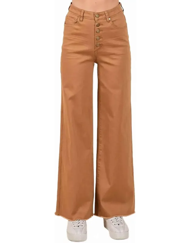 Twill High Waisted Button Fly Wide Leg Pants
