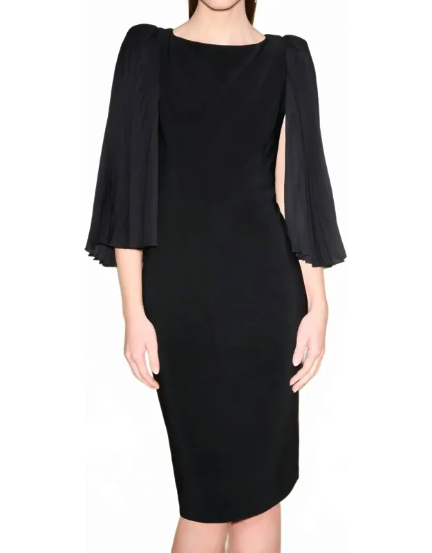 Pleated Sleeve Sheath Dress