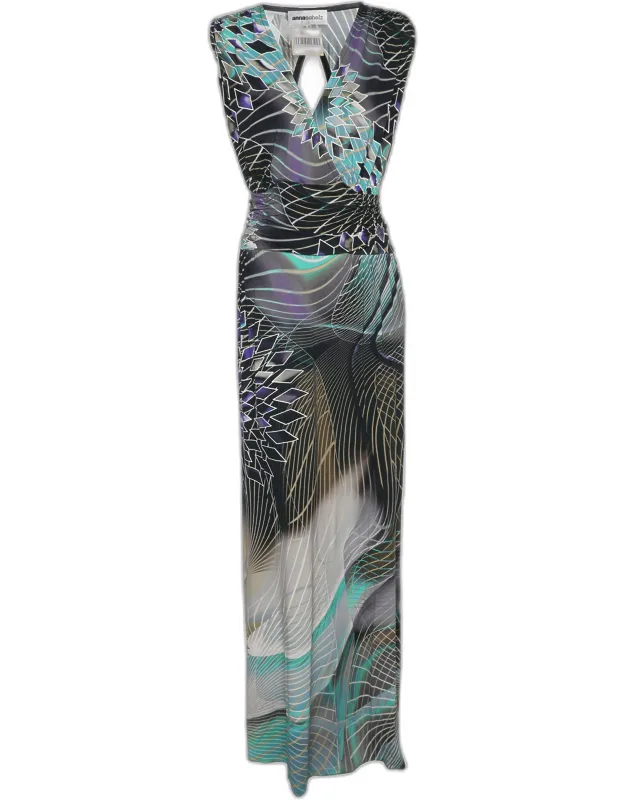 Multicolor Jersey Digital Print Sleeveless Maxi Dress