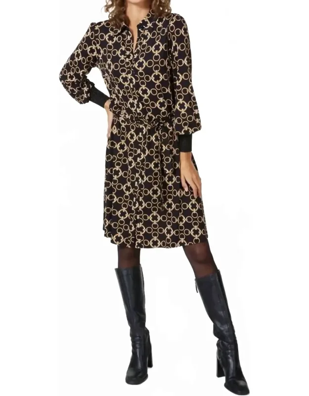 Chain Print Ribbed Sparkle Cuff Dress