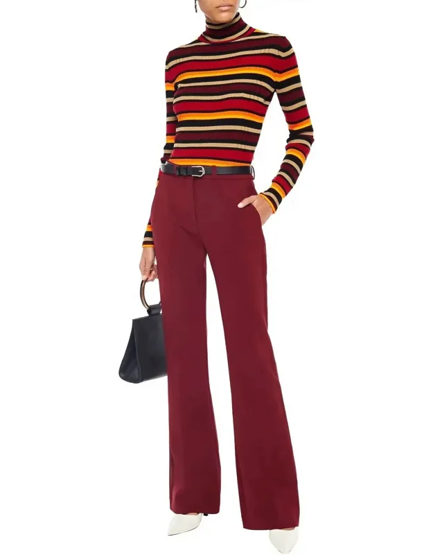 Striped Ribbed Wool Blend Turtleneck Sweater