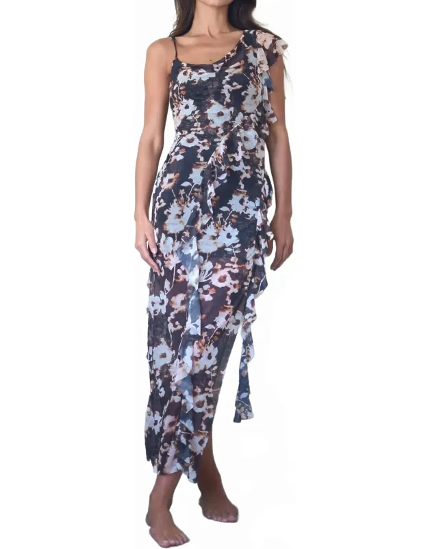 Waterfall Frill Asymmetric Dress