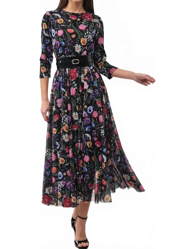 Floral Print Mesh Maxi Dress
