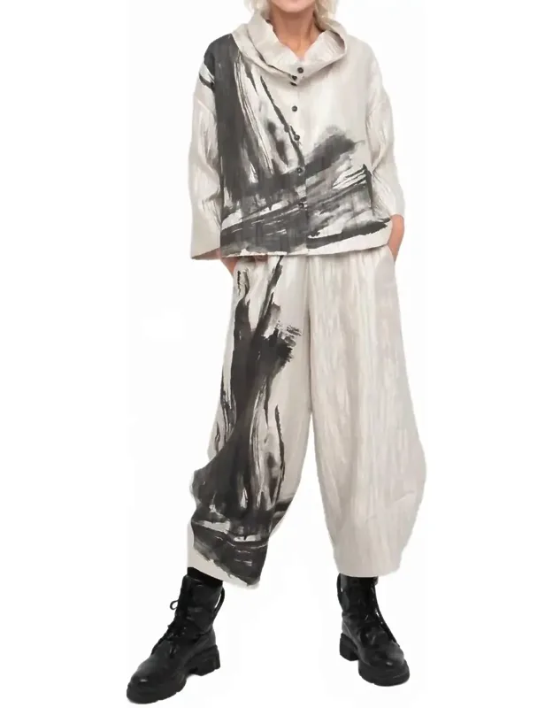 Lantern Pants With Blush Stroke Print