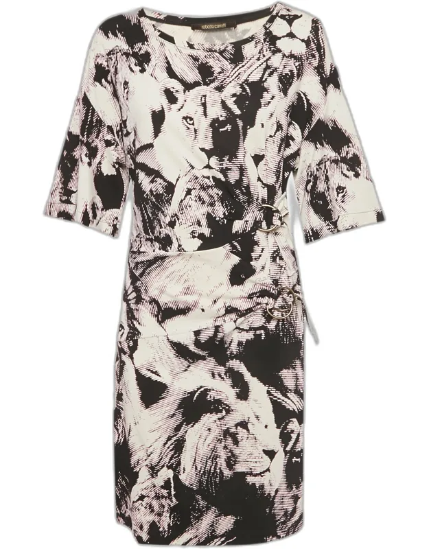 _multicolor Printed Jersey Midi Dress With Dynamic Body Skimming Silhouette And Soft Stretch_