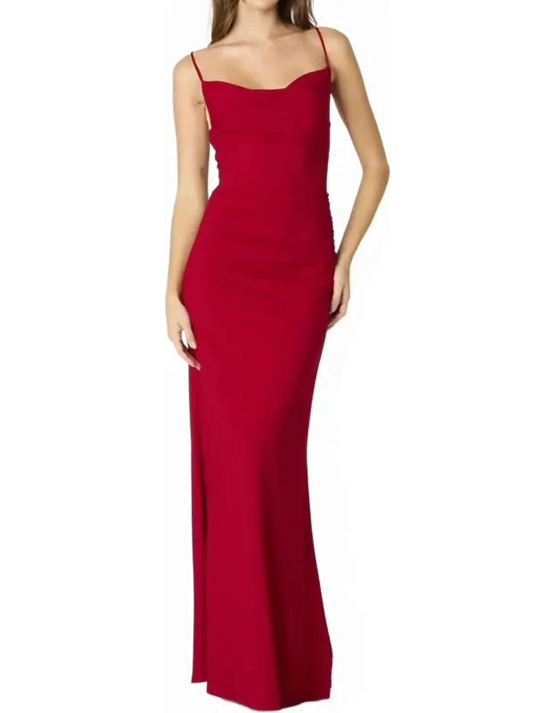 Malena Cowl Ruched Side Strappy Maxi Dress