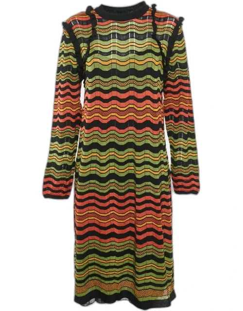 Multicolor Patterned Knit Ruffled Short Dress