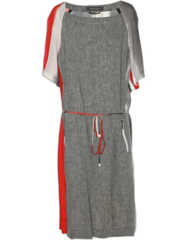Multicolor Silk Linen Drawstring Dress