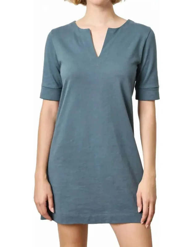 Elbow Sleeve Split Neck Dress