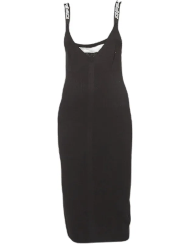 Rib Knit Logo Strap Fitted Short Dress