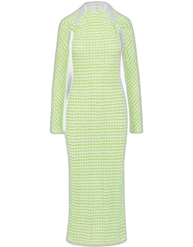 Checkered Print Jersey Midi Dress