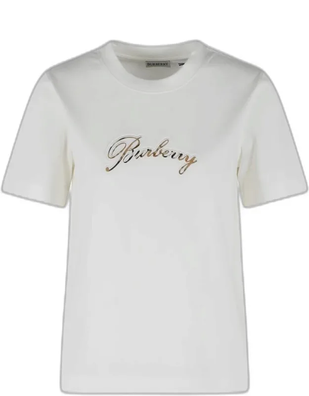 T-shirt With Ribbed Crew Neck And Check Logo Patch