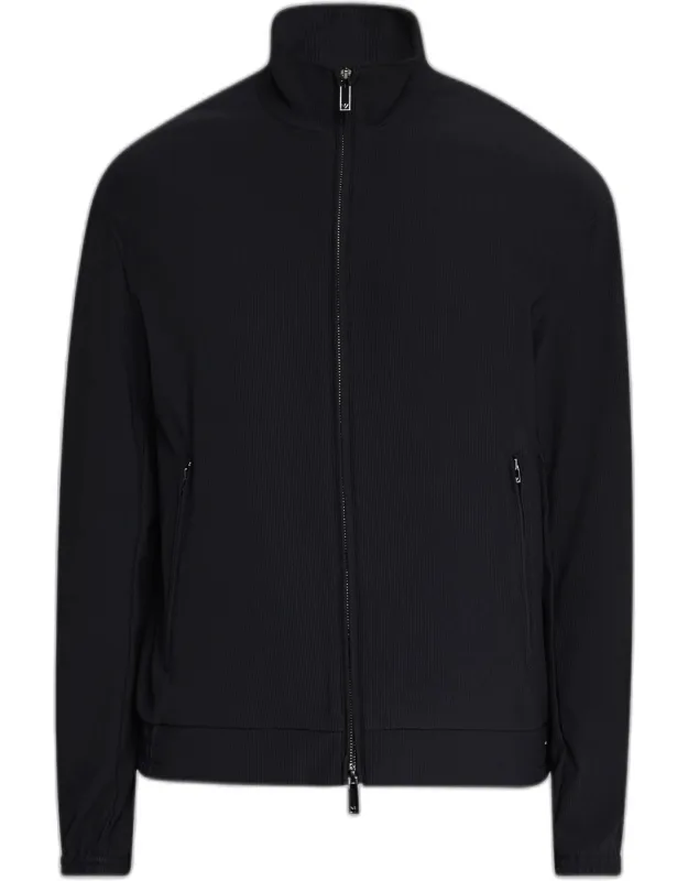 Nylon Stretch Ribbed Bomber Jacket