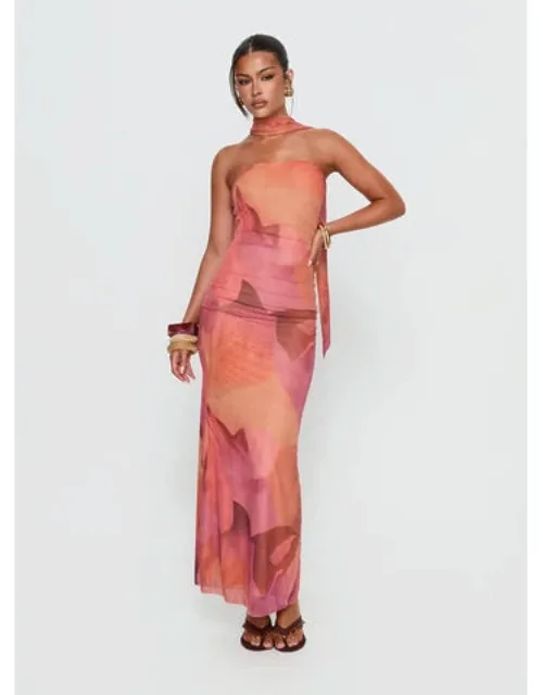 Scarf Detail Strapless Maxi Dress