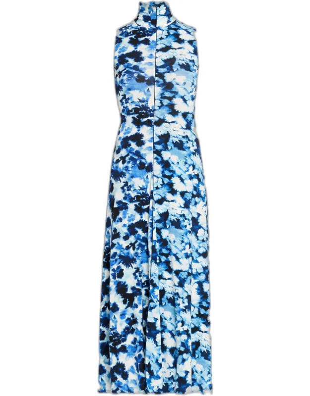 Valentina Floral Jersey Turtleneck Midi Dress