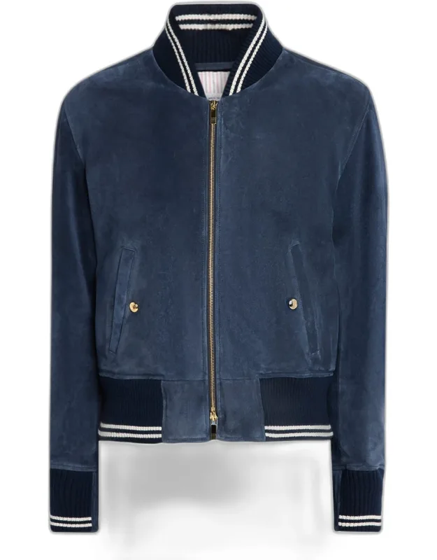 Suede Rib-knit Blouson Jacket