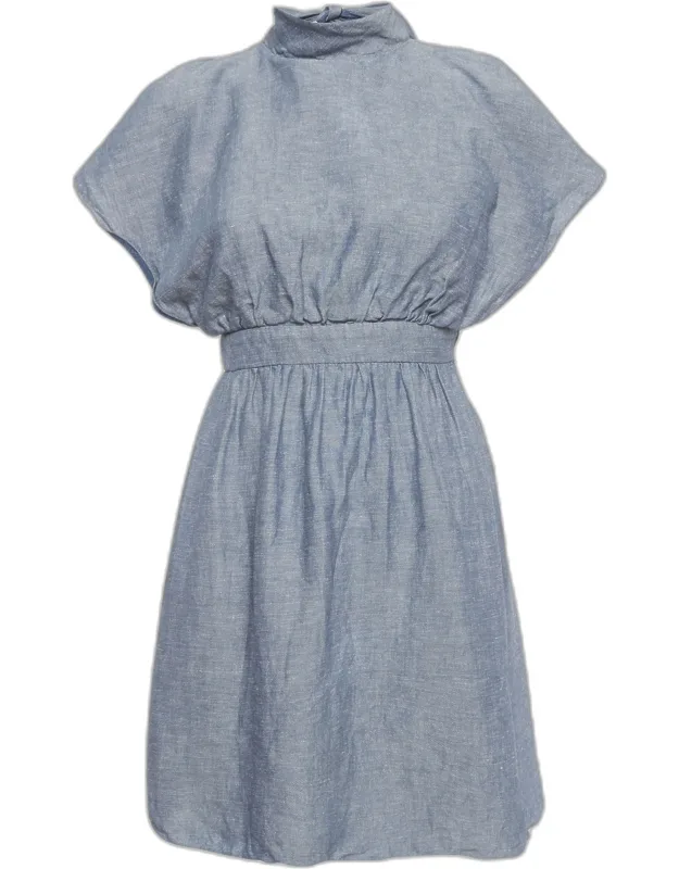 Chambray Denim Ruffle Mini Dress