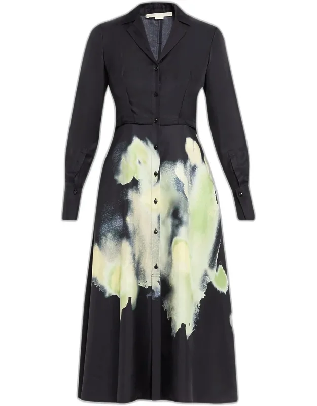 Watercolor Floral Silk Shirtdress