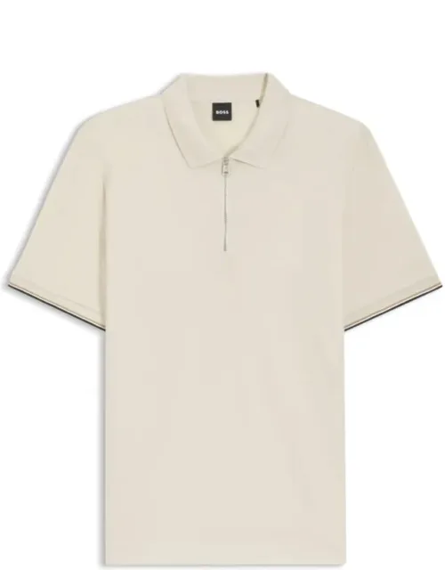 Cotton-piqué Polo Shirt With Zip Neck, Soft Honeycomb Weave