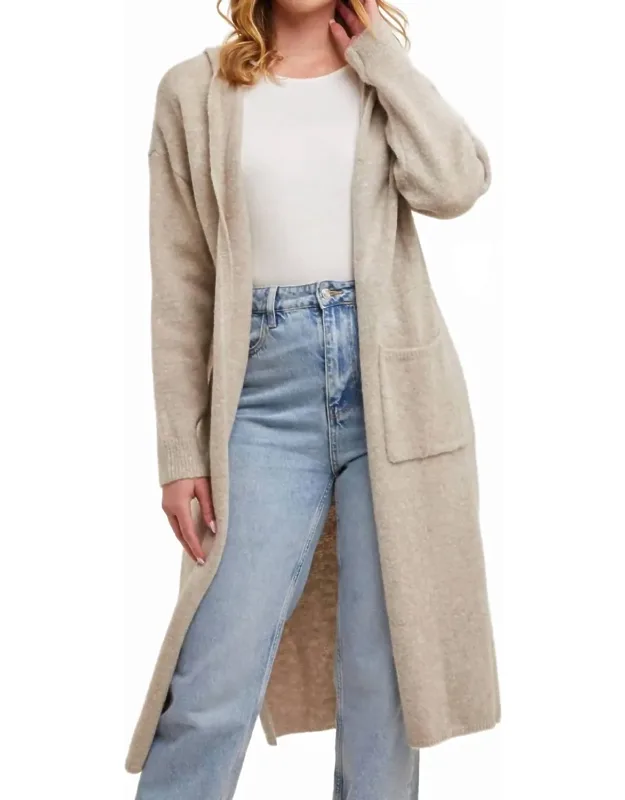 Longline Hoodie Drape Open Front Cardigan