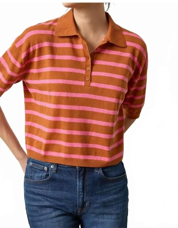 Drop Shoulder Polo Neck Sweater - Button Closure, Cotton Blend