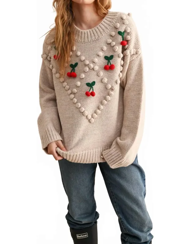 Cherry Popcorn Trim Sweater