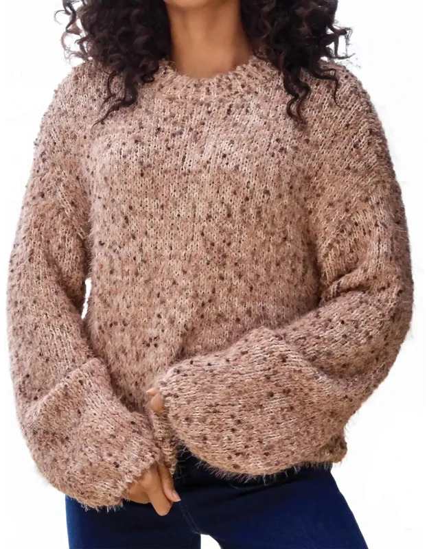 Fuzzy Eyelash Drop Shoulder Puff Sleeve Sweater