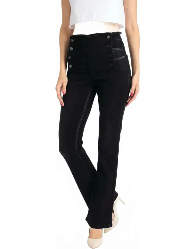 High Rise Button Detail Flare Jeans