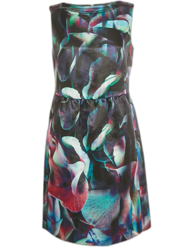 Multicolor Digital Print Satin Sleeveless Dress