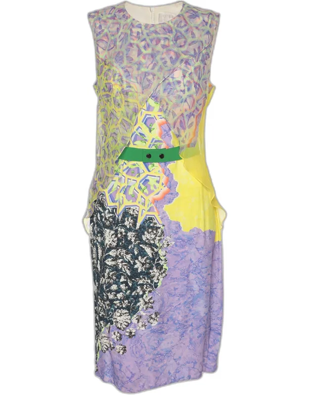 Multicolor Printed Crepe Sleeveless Belted Midi Dress
