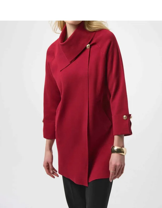 Sweater Knit Coat With Overlap Collar