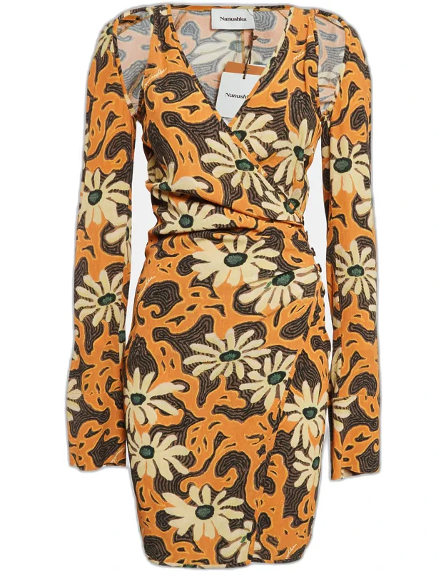 Floral Print Crepe Cut-out Mini Wrap Dress
