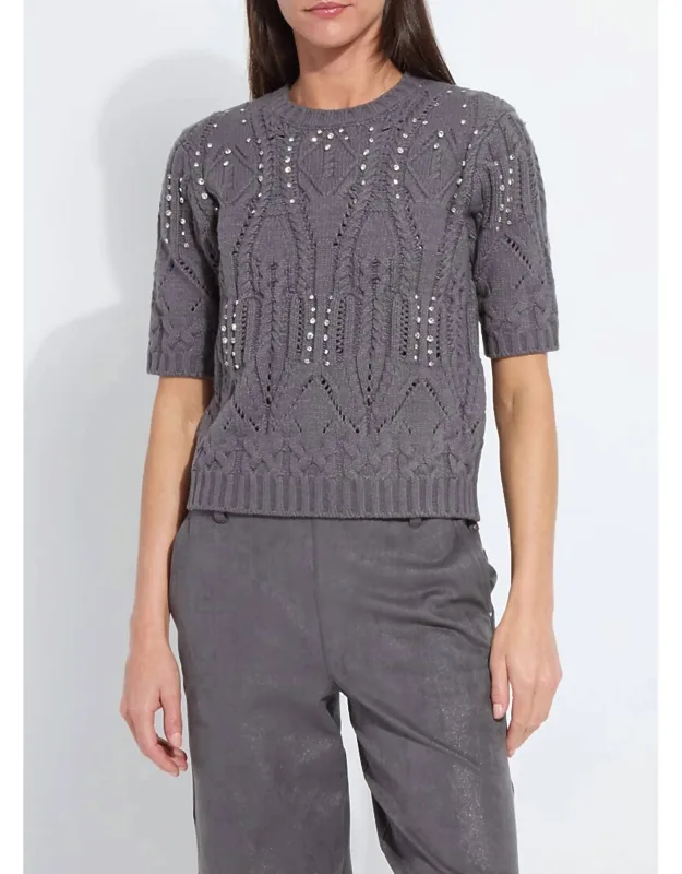 Cozy Short Sleeve Embellished Cable Sweater