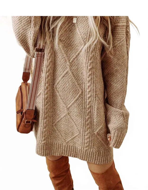 Cable Knit Drop Shoulder Loose Fit Sweater Dress