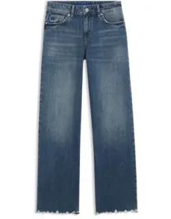 Hugo Blue Loose-fit Jeans In Rigid Denim With Soft-touch And Frayed Hems