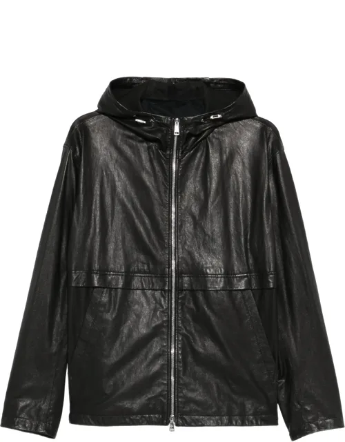 Hooded Zip-up Leather Jacket
