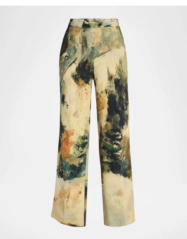 Modernist Landscape Silk Flare Pants