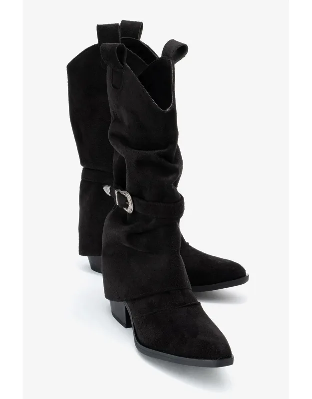 Okus Buckle Block Heel Boot 2.5" Heel, Synthetic Leather Upper