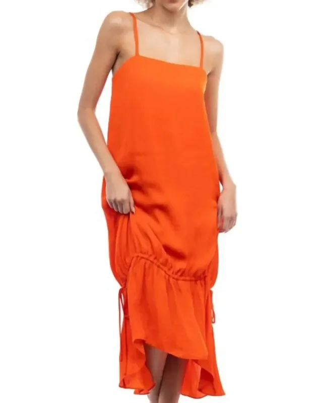 Square Neck Drawstring Midi Dress
