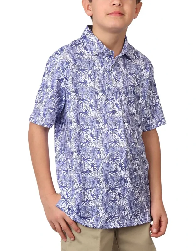 Stenciled Leaves Printed Performance Polo Shirt