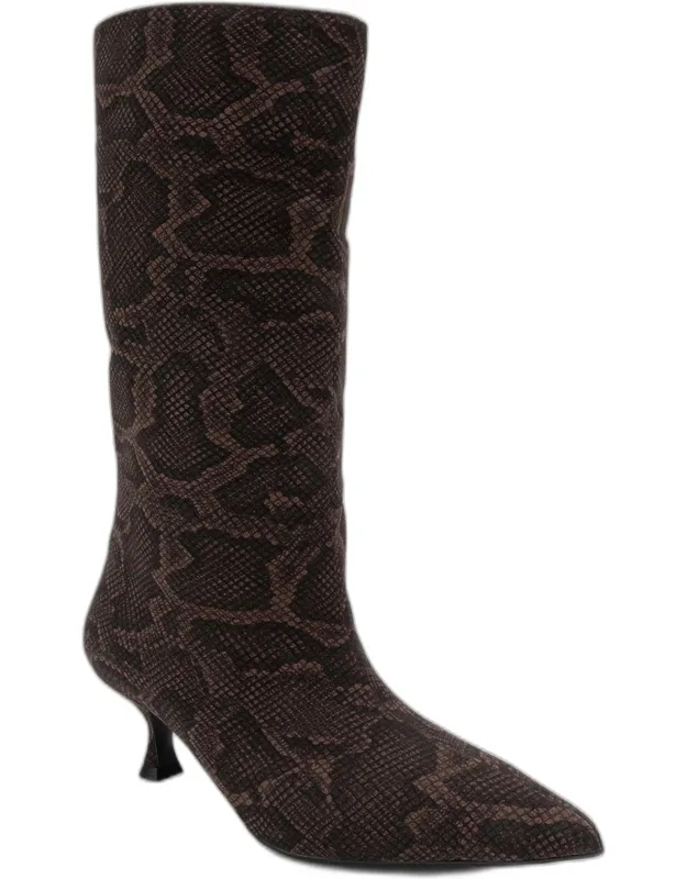 Crow Embossed Pointed Toe Boots