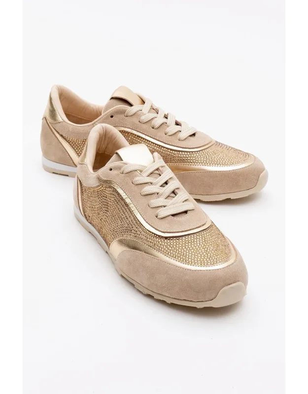 Bonia Rhinestone Suede Leather Sneakers With Lightweight Comfort And Crystal Accents