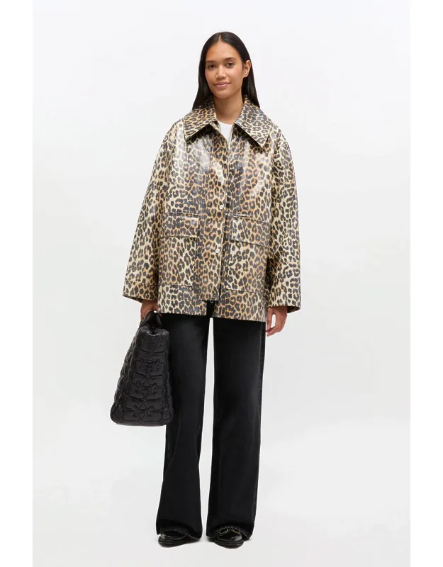 Leopard Laminated Cotton Jacket